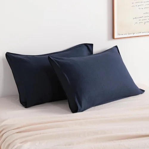 Vista 16 de NTBAY Fundas de almohada de lino francés – Teñidas con hilo, paquete de 2, fundas de almohada estándar de 100% lino, fundas de almohada lavadas Aqua