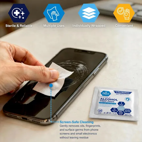 Vista 6 de MED PRIDE Almohadillas de preparación de alcohol estéril, antisépticas, envueltas individualmente, grado médico, sin látex, 2 capas, 100