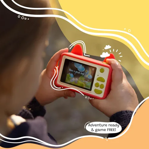 Vista 6 de Kidamento - Cámara digital y videocámara para niños, carcasa de silicona suave sin bisfenol A, tarjeta de memoria de 32 GB, modelo C, Akito el zorro
