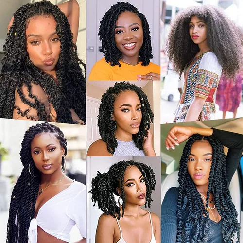 Vista 6 de 3 paquetes de cabello rizado afro elástico de 10 pulgadas, cabello trenzado Marley Twist 1B preseparado de ganchillo sintético suave para rastas
