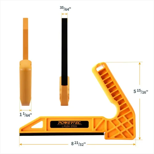Vista 2 de POWERTEC Palo de empuje en forma de L para sierras de mesa, mesas de router, cepilladoras, palo de empuje para sierra de mesa con mango ergonómico