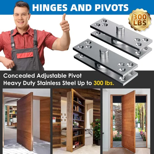 Vista 6 de Bisagras de pivote ocultas, bisagra de puerta oculta resistente, kit de bisagra de puerta Murphy de acero inoxidable de 300 libras para puerta