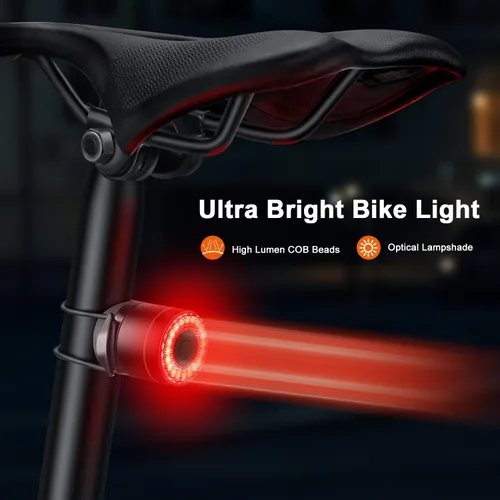 Vista 2 de Luz trasera inteligente para bicicleta, encendido/apagado automático, luz trasera con detección de freno, luz trasera de bicicleta recargable USB C