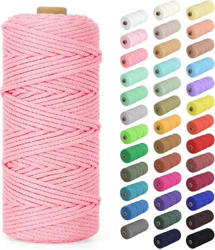 Vista 10 de Cuerda de macramé de 0.079 in x 220 yardas (656 pies), cuerda de algodón natural para colgar en la pared, ganchos de plantas, manualidades, Verde