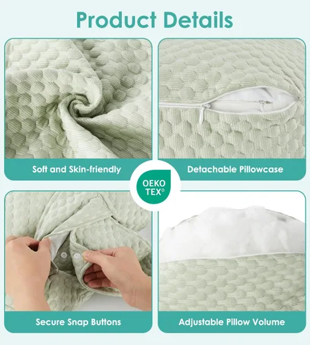 Vista 5 de Almohada de embarazo refrescante para dormir, desmontable y ajustable, almohada de maternidad de apoyo de doble cara, agradable a la piel