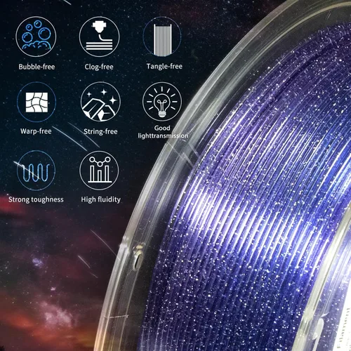 Vista 3 de Filamento PETG para impresora 3D Transparente Gradiente 1.75mm Alta Transmisión de Luz, Filamento para Impresión 3D, Velocidad de Impresión