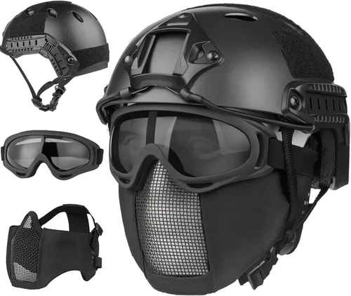 Casco de Airsoft, casco táctico negro, malla de máscara de Airsoft, máscara de pasamontañas elástica, gafas antivaho Airsoft, protección táctica