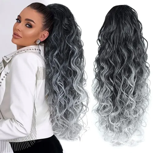 Vista 12 de Copper Ginger 350 - Extensiones de cola de caballo ombré, largo, rizado, ondulado, grueso, extensiones de cola de caballo con clip, color rubio