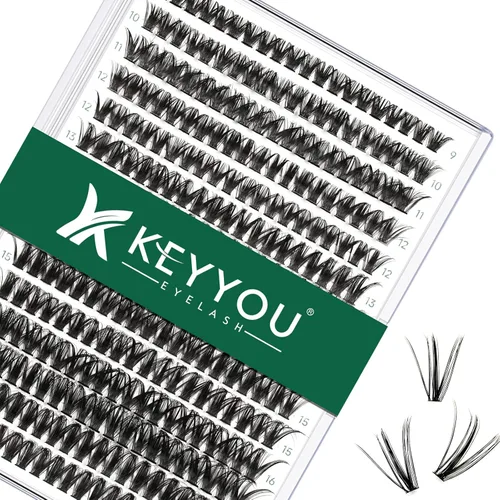 Vista 13 de Kit de extensión de pestañas DIY KEYYOU 280 piezas, pestañas individuales, rizadas D, kit de extensión de pestañas 30D+40D, 9-16 Mix, racimos