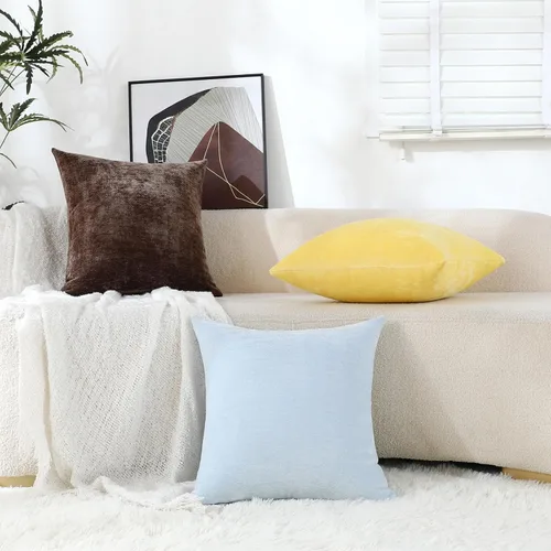 Vista 6 de Jeneoo Fundas de Almohadas Decorativas Azul Bebé de Chenilla Suave Cómodas Cuadradas para Cojines de Sofá para Decoración de Sala de Estar Cama Sofá