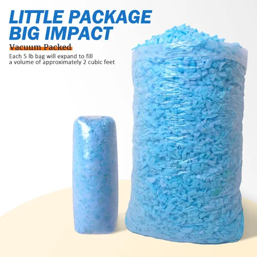 Vista 4 de Relleno de espuma viscoelástica triturada de 5 libras, material de relleno otomano para cojines de sofá, cojines, cama de perro y relleno de puf