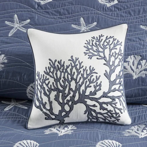 Vista 9 de Harbor House Seaside - Juego de edredón reversible de algodón con diseño de almeja costera, estrellas de mar, bordado de coral, para todas