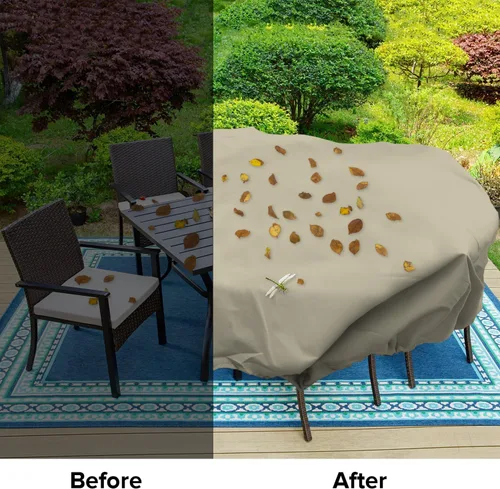 Vista 5 de Fundas para muebles de patio, impermeables, resistentes a los rayos UV, resistentes a los rayos UV, para exteriores, mesa redonda y rectangular