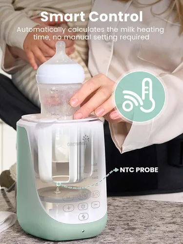 Vista 5 de Grownsy Nutri - Calentador de biberones con innovadora función de elevación automática, calentador de biberones rápido 10 en 1 con luz nocturna