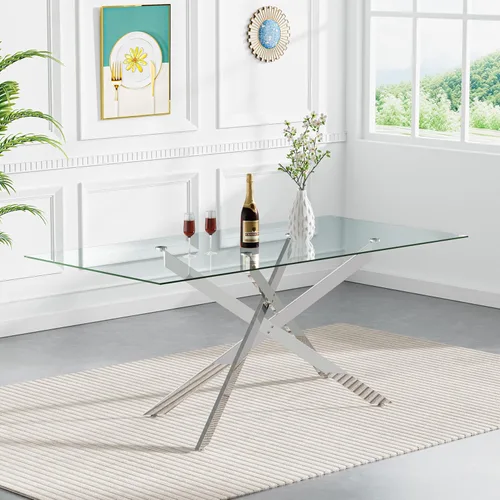 Vista 157 de Mesa de comedor redonda de 36 pulgadas para 4, mesas de cocina y comedor de cristal, moderna mesa de comedor circular con mesa de vidrio templado