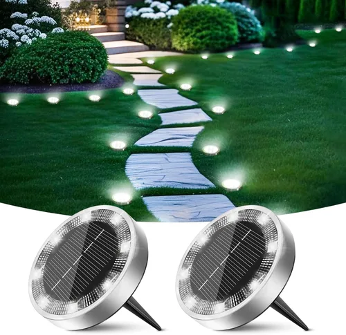 Peasur Luces solares de suelo para exteriores, paquete de 2 luces planas de disco con energía solar, IP68 impermeable, antioxidante, iluminación de