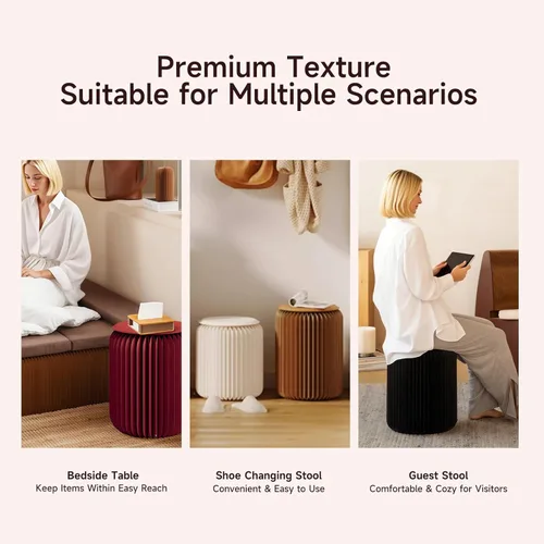 Vista 3 de Taburete plegable - Muebles para el hogar de 12 pulgadas, capacidad de carga de 660 lb. Taburete de papel plegable - Diseño ecológico de papel kraft