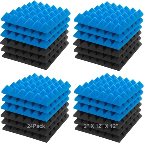 Vista 14 de JBER Paquete de 12 paneles de espuma acústica, paneles de espuma con aislamiento de sonido de 1 x 12 x 12 pulgadas para paredes, cuñas