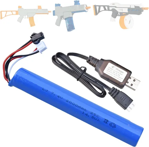 Pistola de bolas de gel de agua de 7.4 V, 2000 mAh, batería recargable con cable de carga, Airsoft, batería compatible con SRB400, SRB-400 SUB y