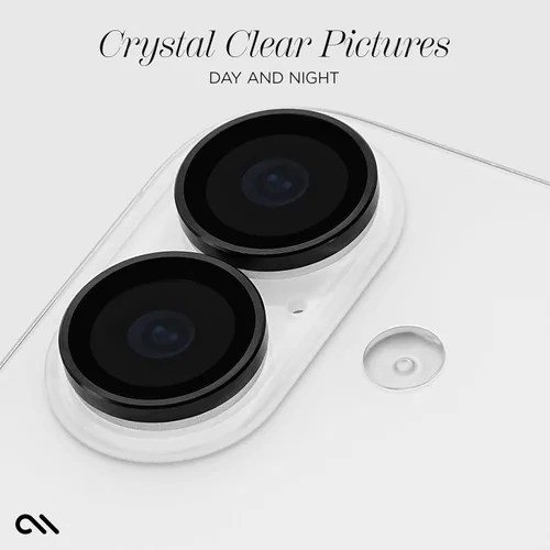 Vista 6 de Case-Mate Protector de lente de cámara con anillos negros de aluminio para iPhone 17, doble vidrio templado, antiarañazos, visión Ultra HD con toma
