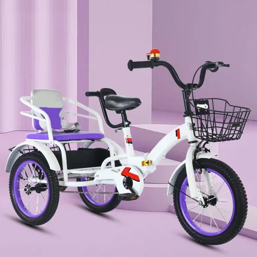 Vista 15 de Folding Toddler trikes with Parent Handle,3-10 Years Tandem tricycles with Rear Passenger seat,Height Adjustable Saddle with armrest,3 Wheeler Pedal