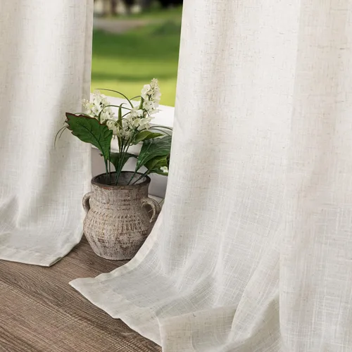 Vista 7 de Cortinas de lino crema de 102 pulgadas de largo para sala de estar, dormitorio, 2 paneles con bolsillo con pestaña trasera, filtro de luz, cortina