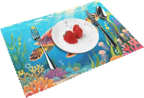 Vista 14 de Rectangular Placemats Set of 4, Heat Resistant Black Eagle Printed Kitchen Dining Table Mats