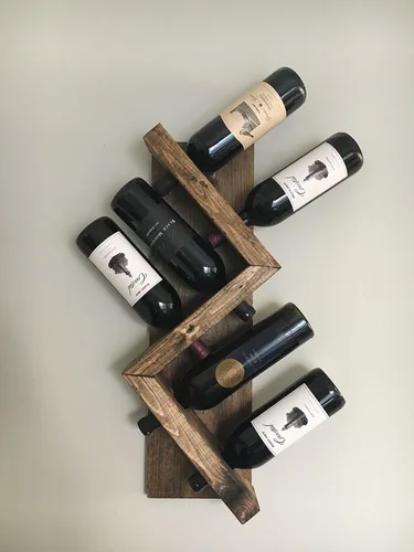 Vista 2 de Estante para vino de madera en zig zag montado en la pared