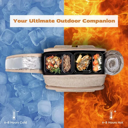 Vista 5 de Cesta de picnic aislada de 24 litros a prueba de fugas para 2, regalos de campamento marrón claro, regalos geniales para despedida de soltera