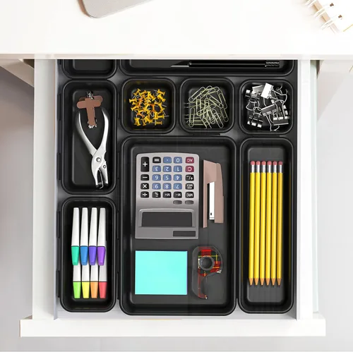 Vista 2 de Simple Houseware Organizador de cajones de escritorio entrelazados, 10 paquetes, color negro