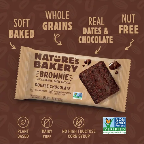Vista 4 de Nature’s Bakery Barras de Brownie de Doble Chocolate, Granos Enteros, Dátiles y Cacao, a Base de Plantas, Sin Lácteos, Barra de Snack, 1 caja con 12