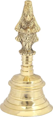 Vista 5 de Wonderlist Handicrafts Campana de Pooja de latón con dioses sentados en la parte superior (Hanuman)