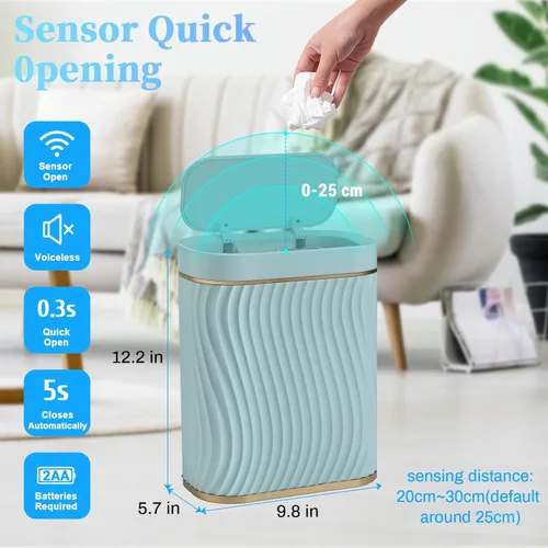 Vista 50 de Cubo de basura pequeño para baño con tapa automática sin contacto, bote de basura inteligente de 2.6 galones, contenedor de basura estrecho e