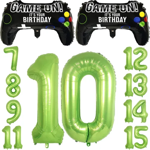 Globos de fiesta de videojuegos para niños, decoraciones de cumpleaños número 10, paquete de 2 globos de Mylar para controlador de juegos con globos