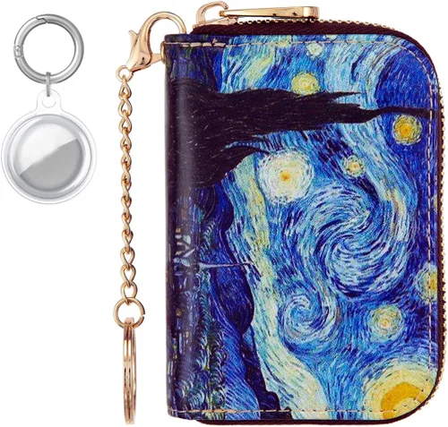 Vista 24 de AIRMORS Tarjetero para mujer con cremallera de cuero con cierre RFID bloqueo llavero (AA Mandala in the Galaxy)