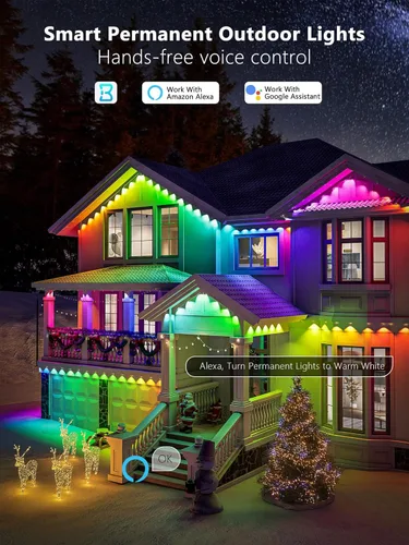 Vista 2 de Brizled Luces permanentes para exteriores, 100 pies, 60 LED, esenciales RGB, luces de Navidad permanentes que funcionan con Alexa y Google, luz