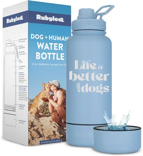 Vista 9 de Bota de Agua para Papá Perruno – 950 ml de Acero Inoxidable de Doble Pared Aislada con Cuenco Desmontable de 240 ml en la Parte Inferior – Genial