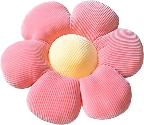 Vista 14 de Almohada en forma de flor, cojín de flores, almohada de lectura y almohada cómoda para el ocio, cojín de coche (amarillo/rosa, 15.7 x 15.7 in), 1