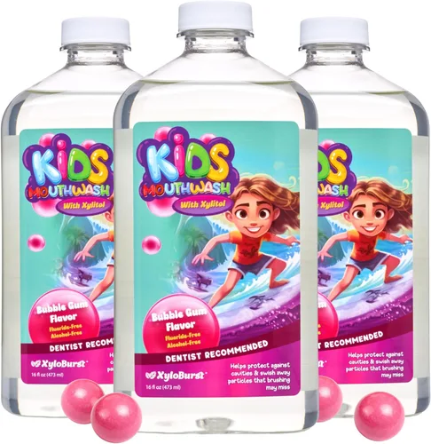 Xyloburst Oral Rinse Kids Enjuague Bucal - Enjuague bucal con xilitol natural, enjuague bucal sin flúor con aloe vera, sin alcohol, 16 fl oz -
