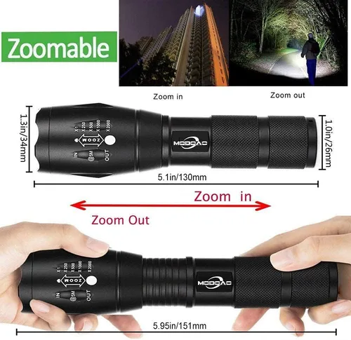 Vista 23 de Linterna LED de alto lúmenes, brillante, con zoom, impermeable, potente, linterna LED táctica de emergencia para el hogar y 5 modos, linterna