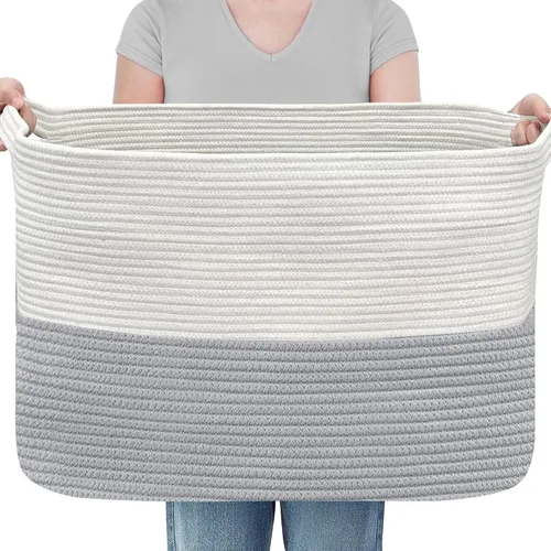 Vista 11 de MEGASKET Cestas de almacenamiento extra grandes, cestas negras de 22 x 17 x 12 pulgadas para organizar, cesta tejida rectangular para mantas
