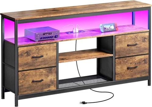 Vista 11 de Huuger - Soporte de TV de 47 pulgadas con tomacorrientes y luces LED, cómoda de tela para dormitorio con almacenamiento, centro de entretenimiento