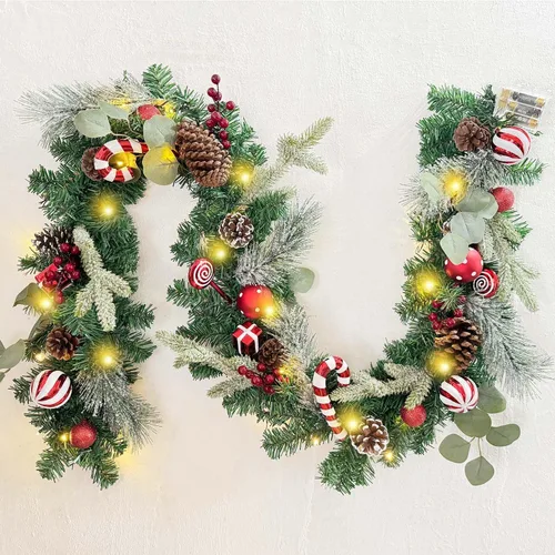 Vista 10 de WANNA-CUL Guirnalda de Navidad preencendida de 6 pies / 72 pulgadas con luces para decoración de puerta principal con adornos de bolas de Navidad
