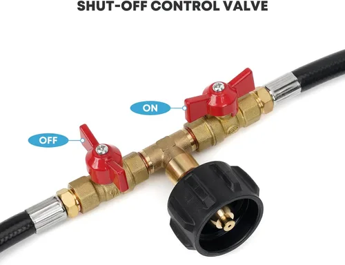 Vista 4 de Stanbroil Manguera de propano de 5 pies con ajuste QCC1/tipo 1, manguera divisora en Y de 2 vías con válvula de cierre, perfecta para campamento