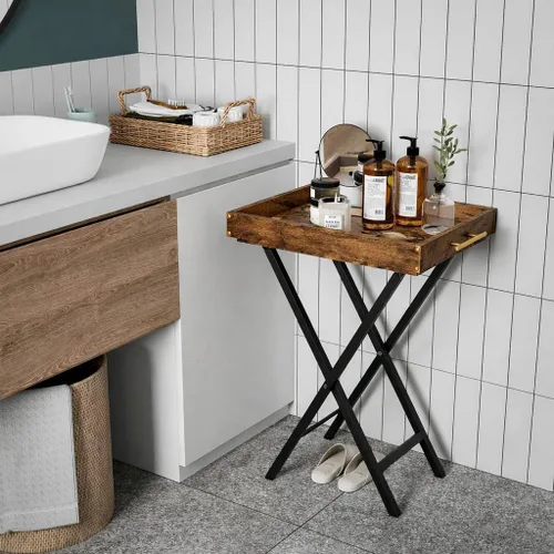 Vista 5 de Mesas de bandeja para TV plegables, juego de 2 mesas laterales para espacios pequeños, mesas para bocadillos al lado del sofá, mesas plegables