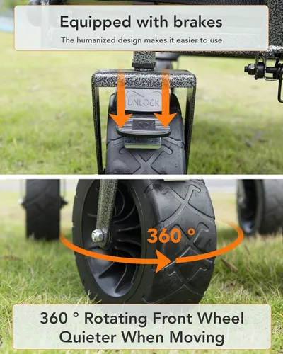 Vista 4 de CAMPERFECT Carro de playa con ruedas grandes – Carro todo terreno al aire libre para camping, deportes, compras – Carro plegable con mango ajustable