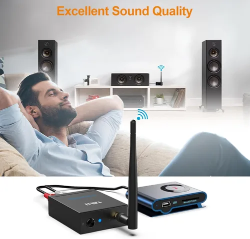 Vista 6 de 1Mii Receptor transmisor de audio inalámbrico de 2.4 GHz para TV, 320 pies de largo alcance 20 ms de bajo retardo 192 kHz/24 bits de audio HiFi, kit
