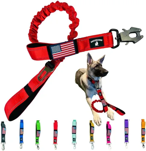 Vista 9 de Correa elástica resistente para perro, absorción de golpes, clip para cinturón de seguridad, cierre de rana de liberación rápida, asas dobles
