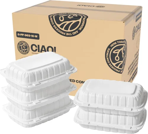 Vista 25 de CIAO! Contenedor negro con bisagras MFPP de 6"x6"x3" con tapa, 1 compartimento (caja de 300)