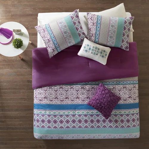 Vista 3 de Intelligent Design - Juego de cama moderno para todas las estaciones con funda a juego y cojines decorativos